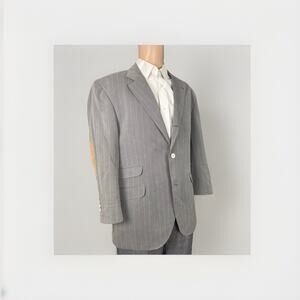 Brunello Cucinelli Cotton Cashmere Gray Striped Flannel Elbow Patch Jacket 54/44